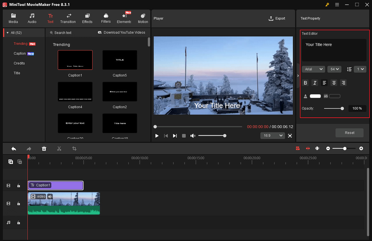 MiniTool MovieMakerで追加したテキストオーバーレイを調整する