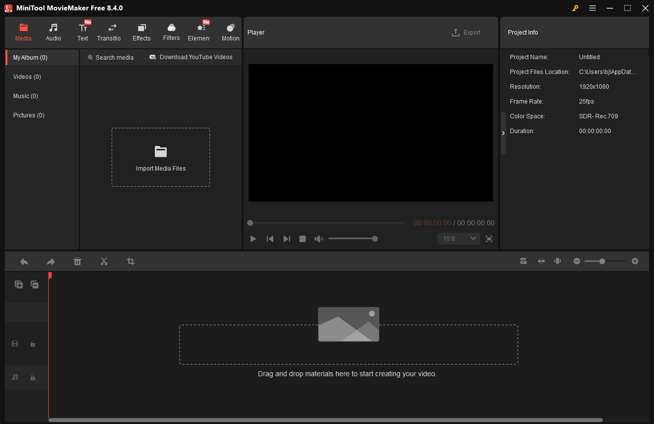 The interface of MiniTool MovieMaker.