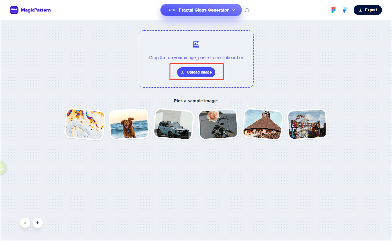 MagicPattern interface with the selected Upload Image.