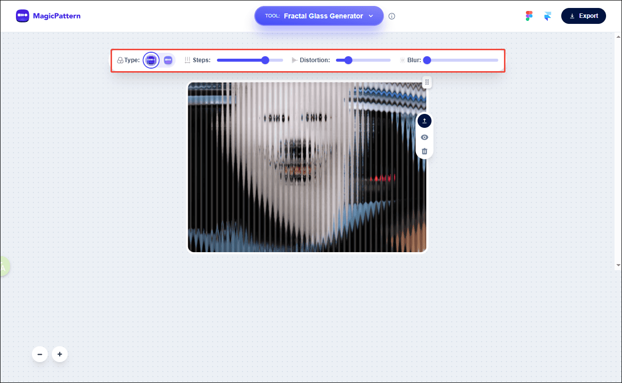 MagicPattern interface that shows how to customize the fractal class effect to the photo.