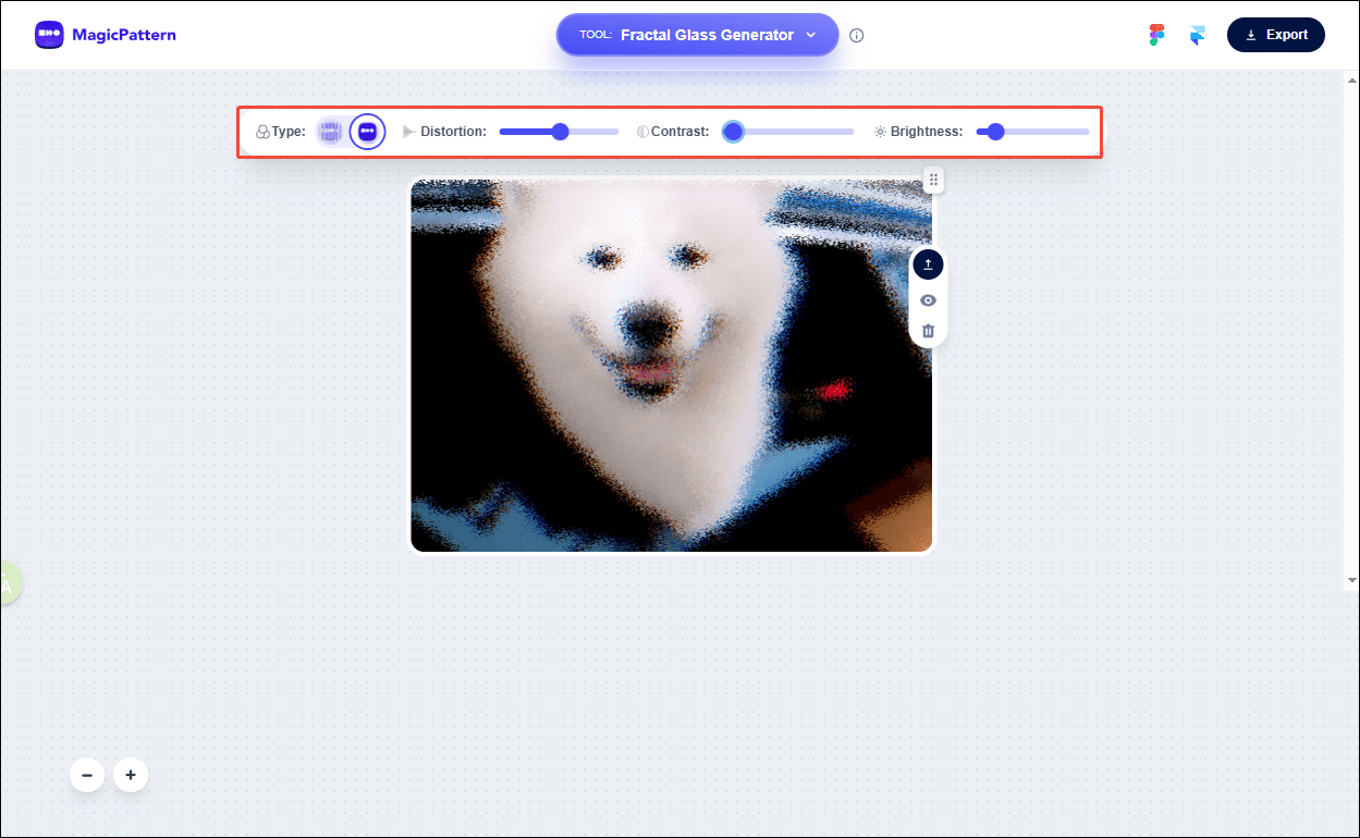 MagicPattern interface that shows how to customize the frosted glass effect to the photo.