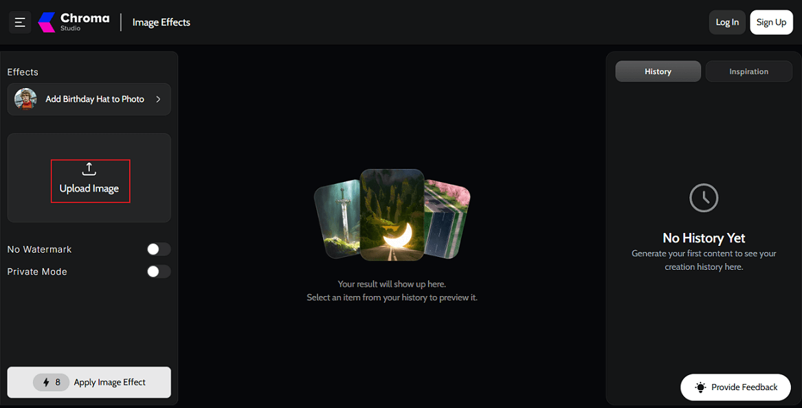 Chroma Studio interface with the Upload Image option selected.
