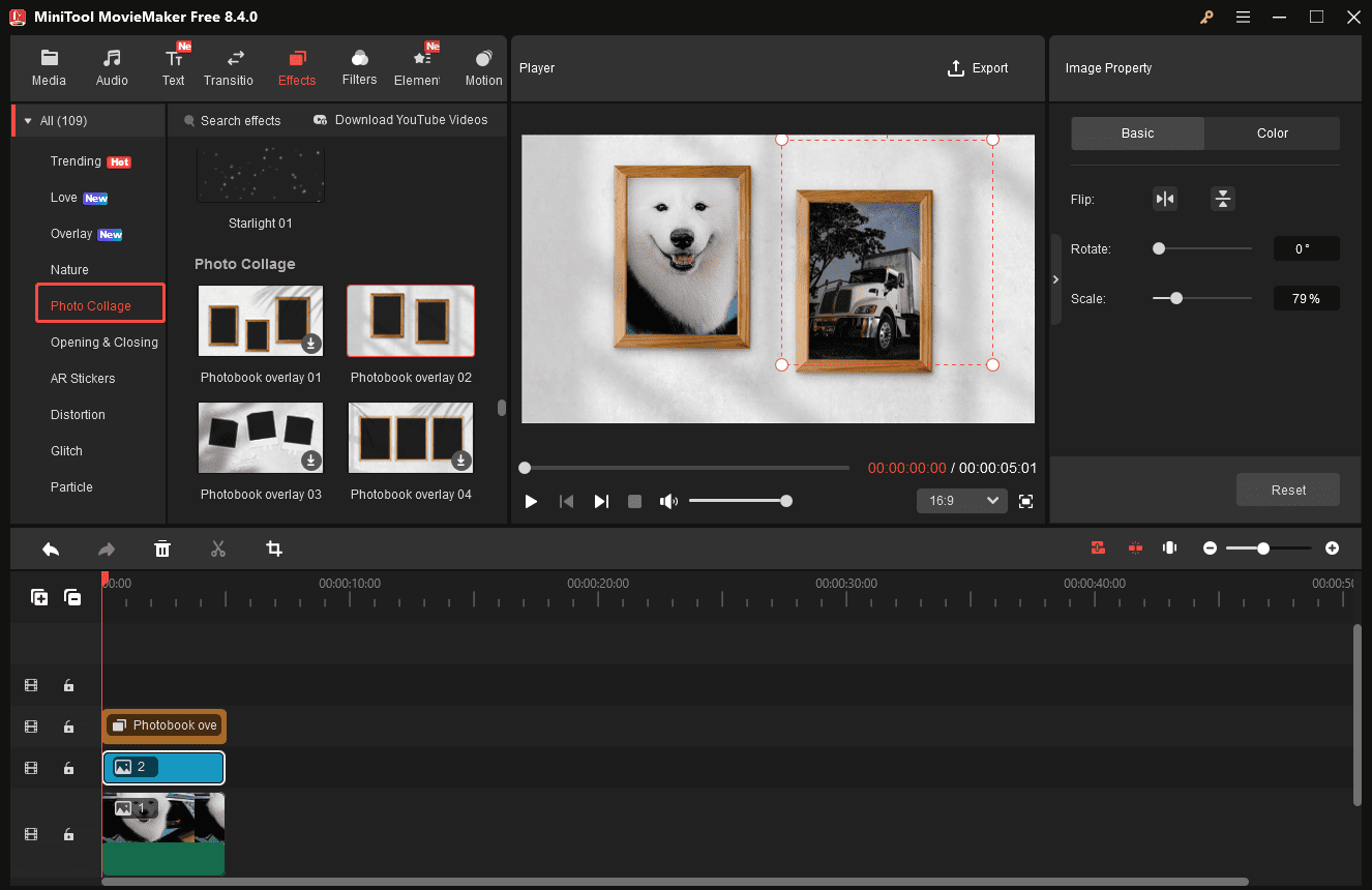 The highlighted Photo Collage option on the left side of MiniTool MovieMaker.