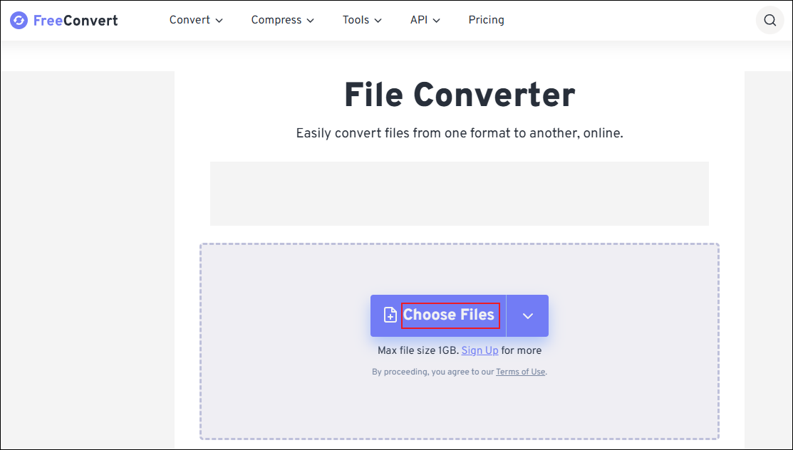 FreeConvert interface with the Choose Files option selected.