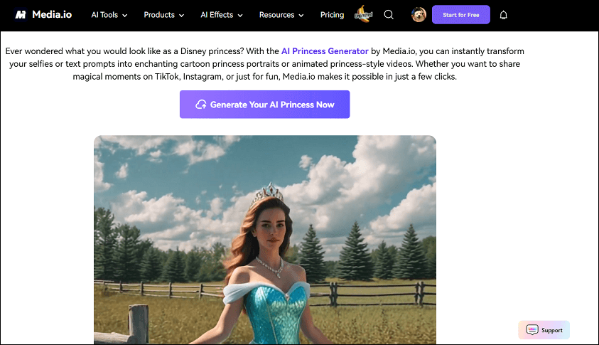 Media.io’s Disney princess generator interface.