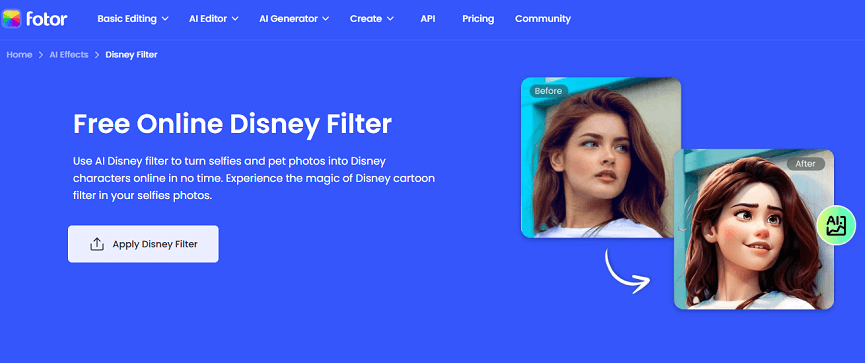 Fotor’s Disney filter interface.
