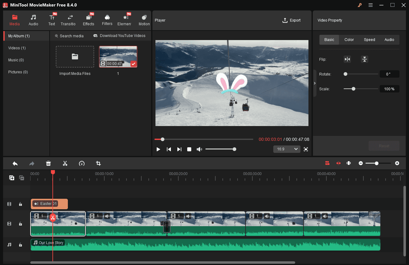 The main editing interface of MiniTool MovieMaker.