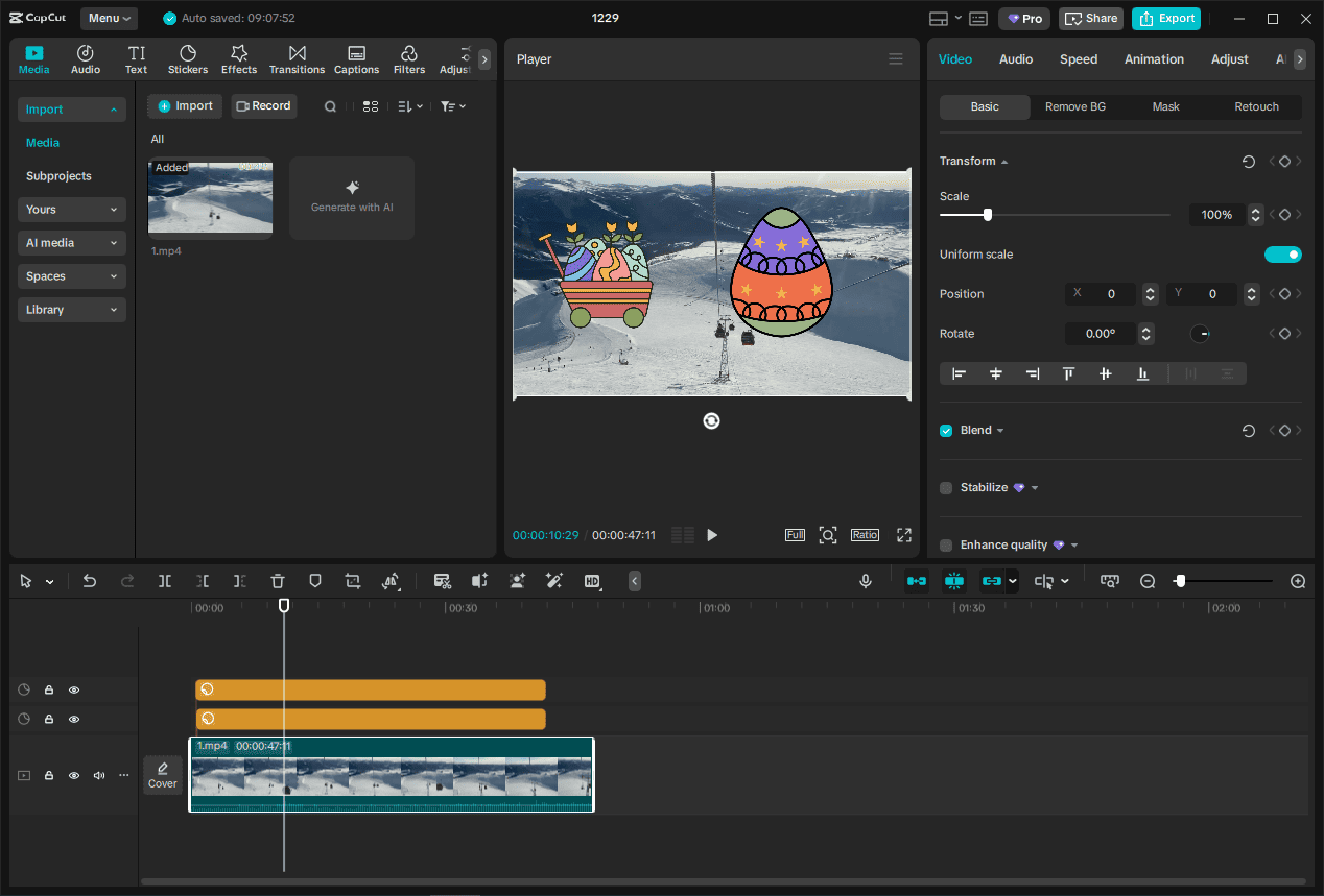The main editing interface of CapCut.