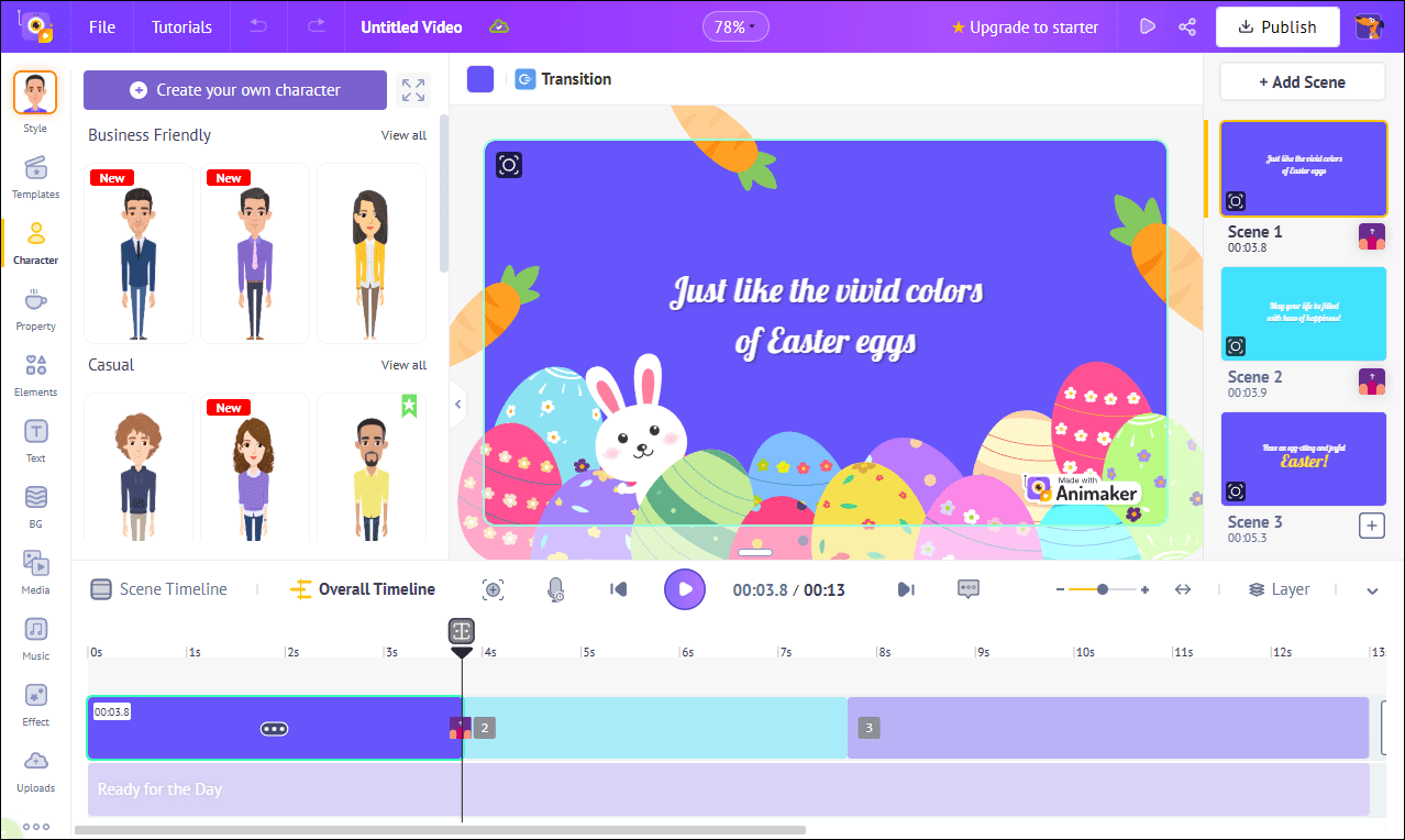 The main editing interface of Animaker.