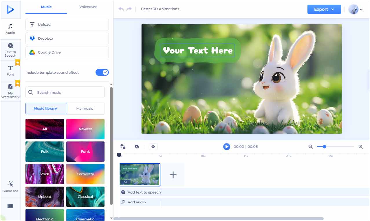 The main editing interface of Renderforest.