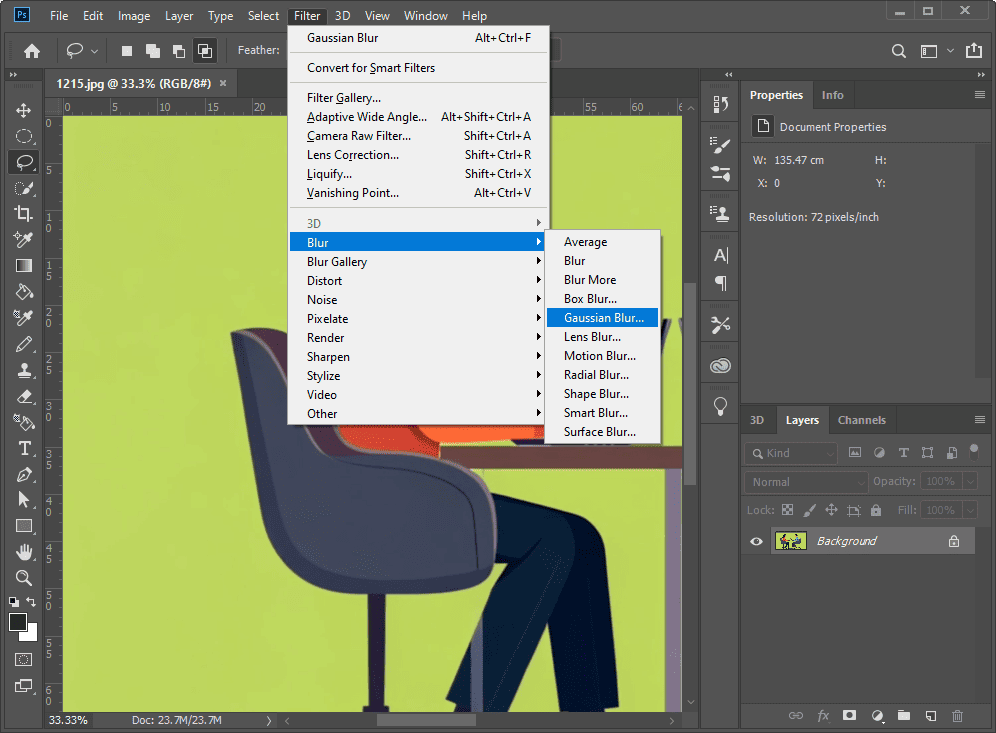 Photoshop interface showing how to add Gaussian Blur to the photo.