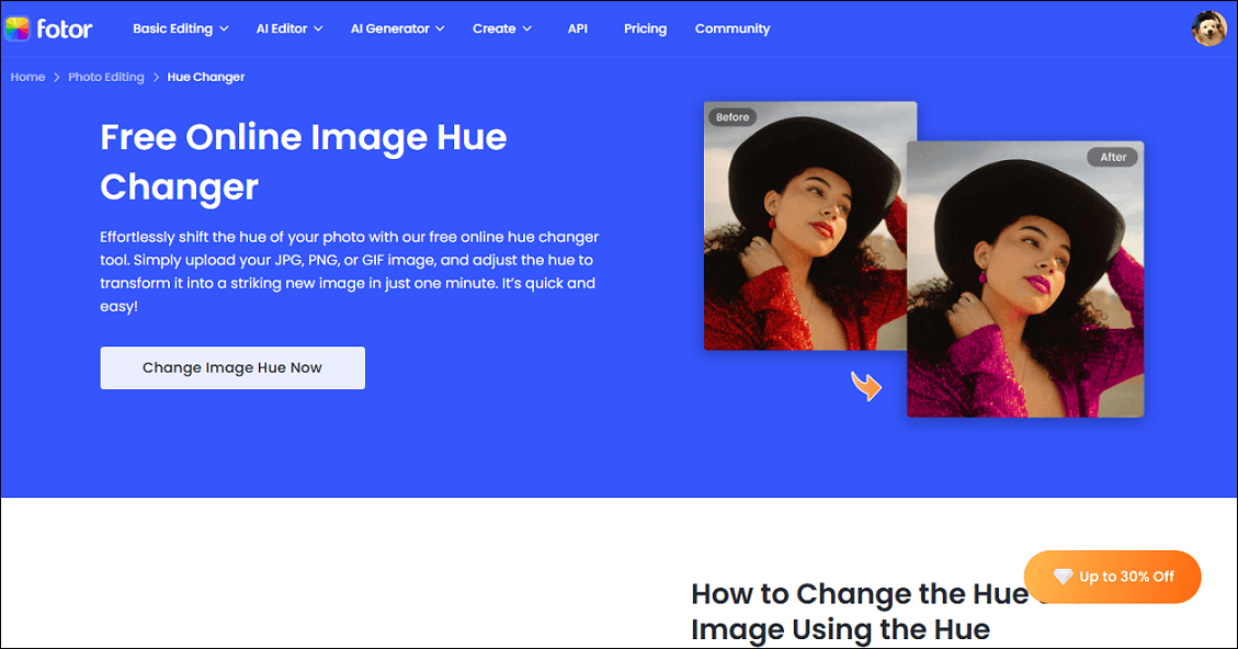 Fotor’s hue changer interface.