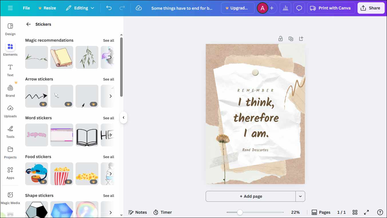 Canva interface showing Stickers from the Element tab.