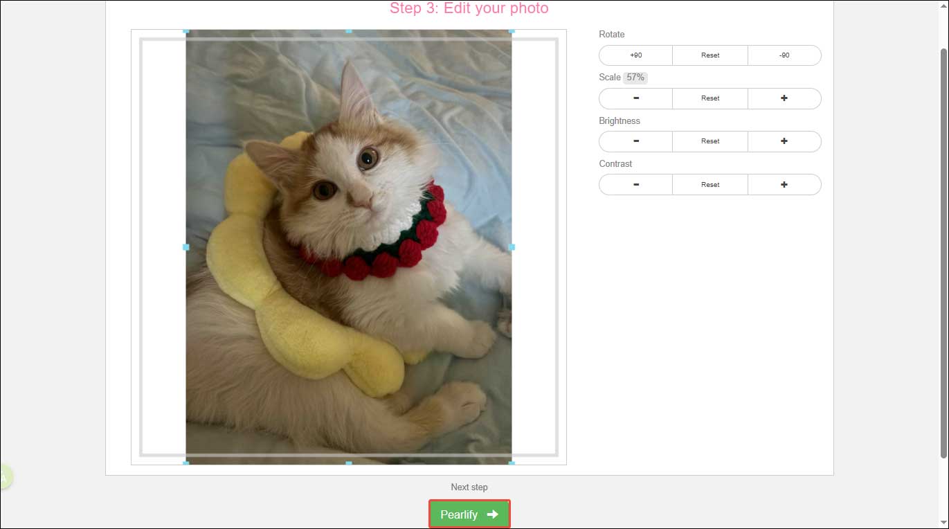 PhotoPearls interface with the highlighted Pearlify option.