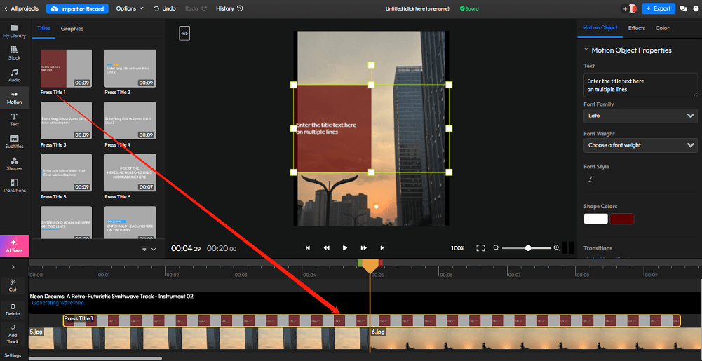 Flixierで適切なテキストスタイルを動画に追加する様子