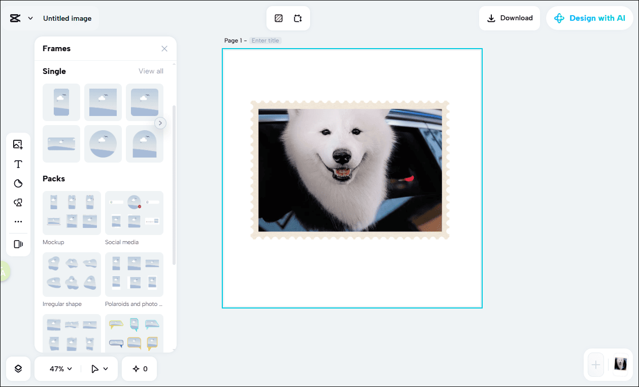 Die Hauptbearbeitungsoberfläche zum Hinzufügen von Rahmen zu Fotos mit CapCut.