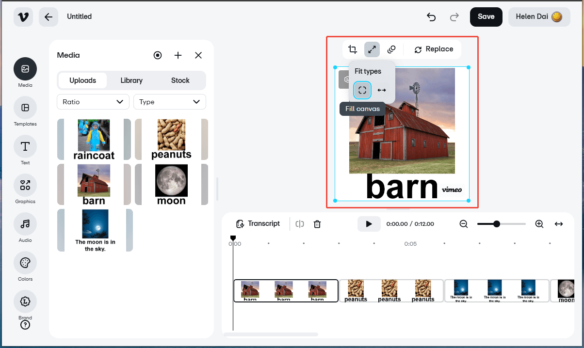 Vimeo interface showing how to match the picture to canva.