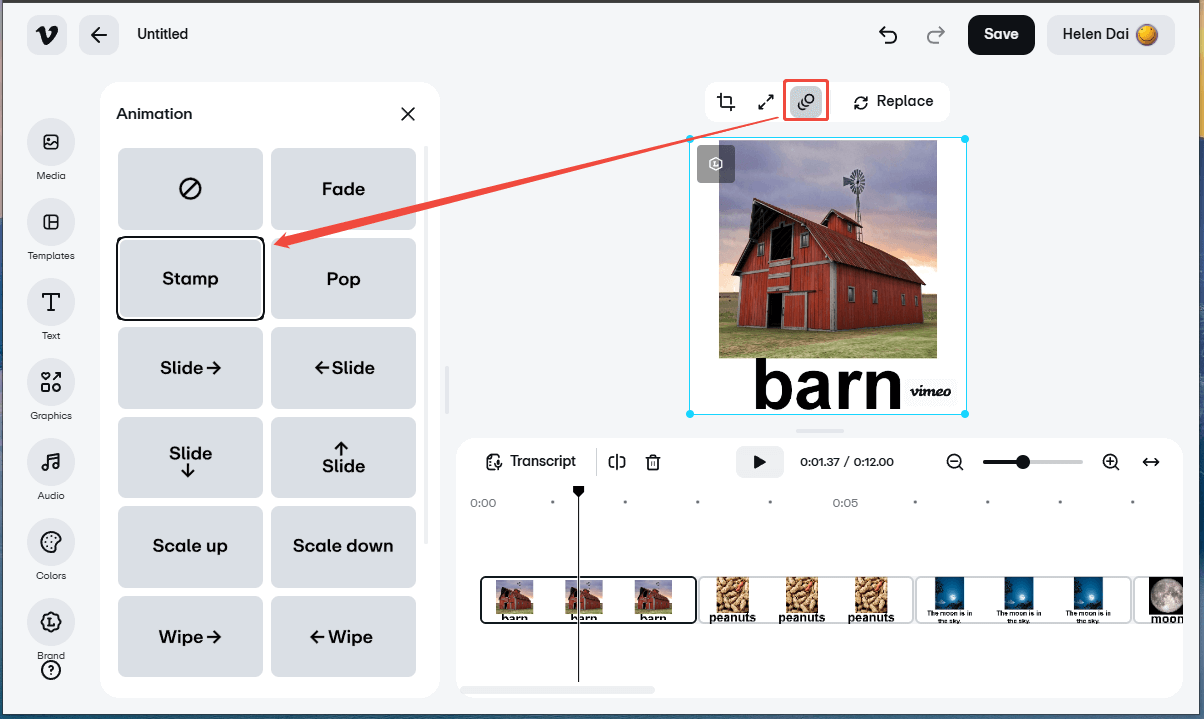 Vimeo interface showing how to add animation to a video.