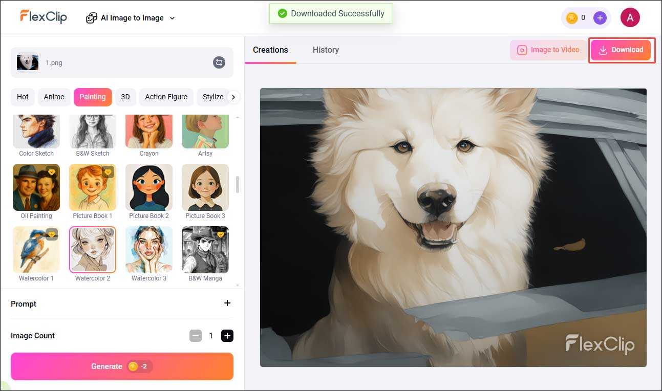 FlexClip interface with the highlighted Download option.
