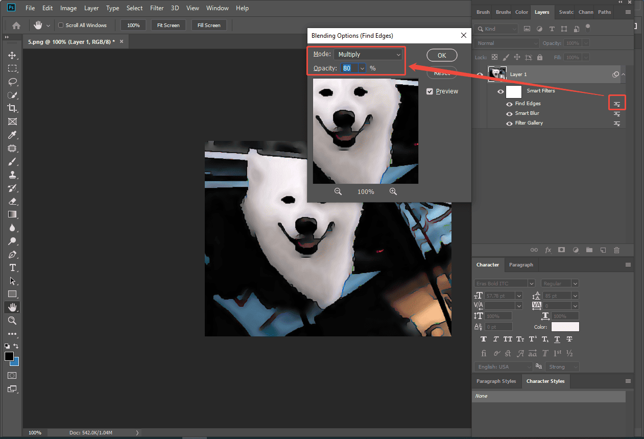 Photoshop interface that shows how to adjust the blending options from the layer panel.