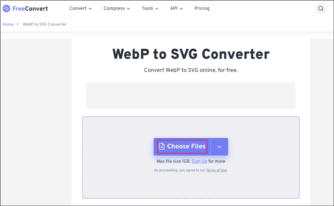 FreeConvert interface with the Choose Files option selected.