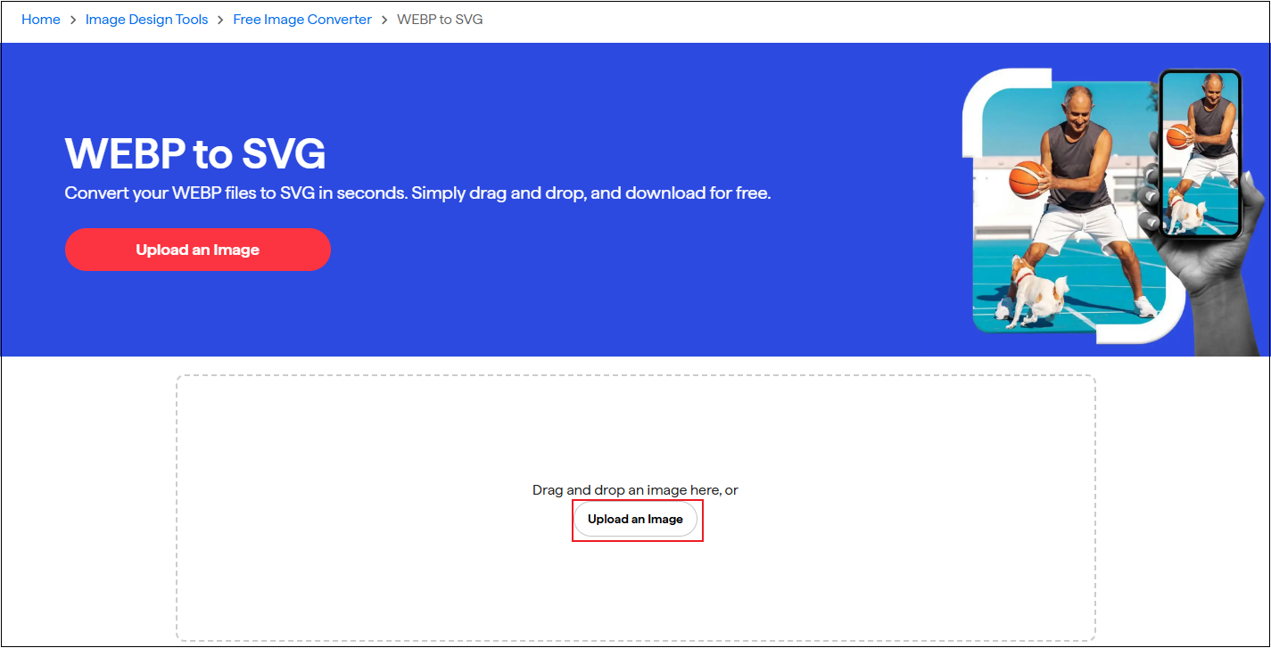 Shutterstock interface with the Upload an Image button selected to add your SVG.