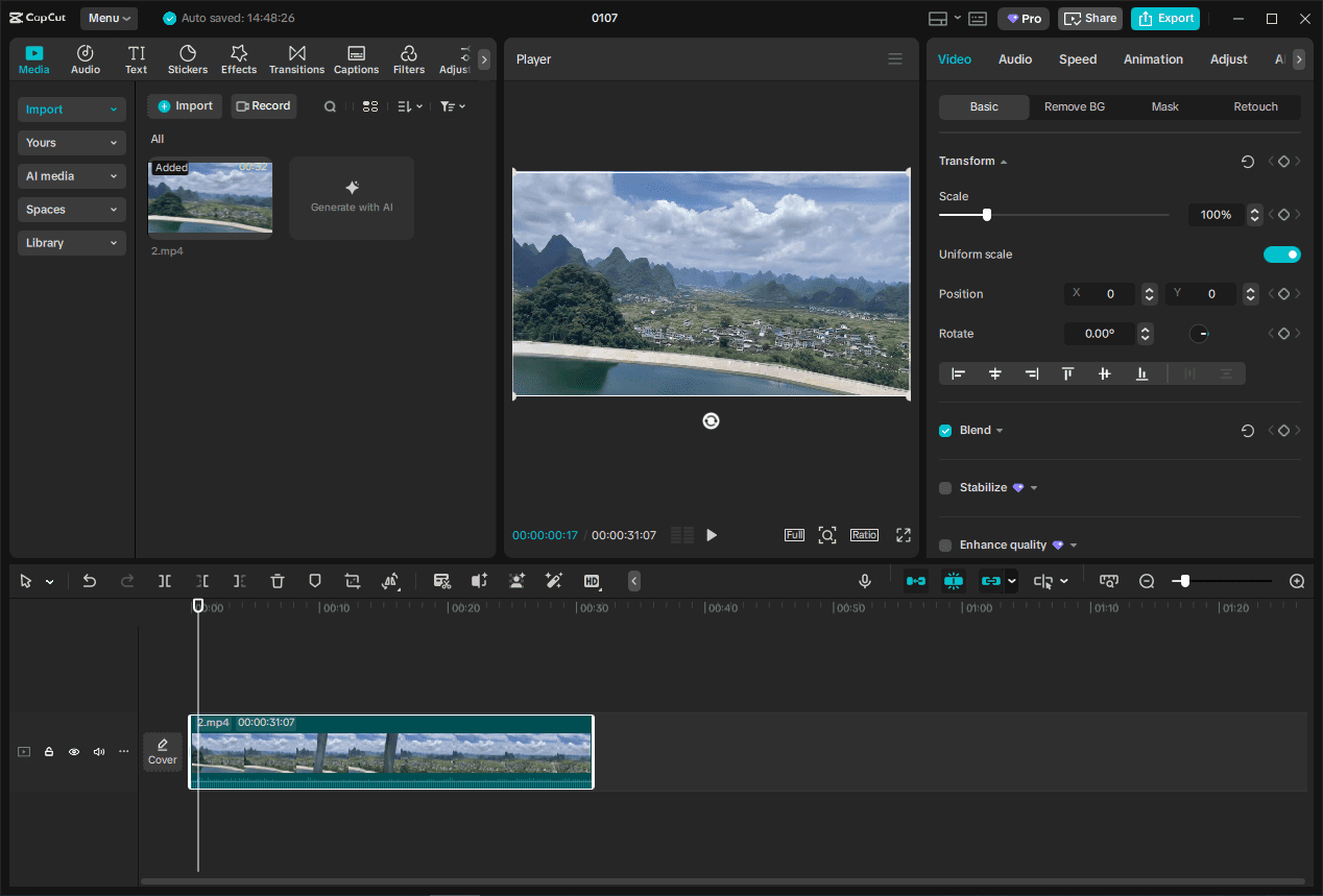 The main editing interface of CapCut.