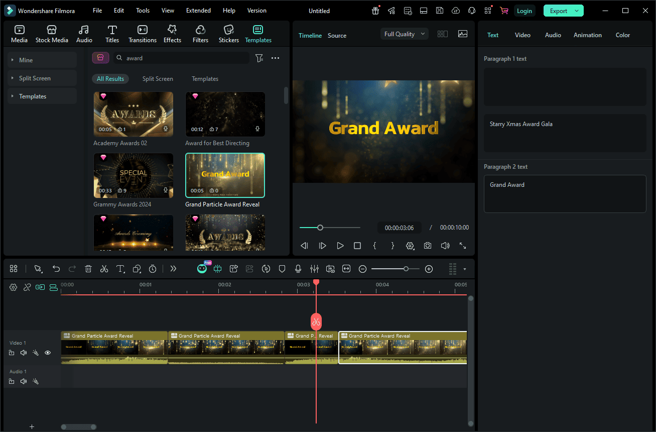 The main editing interface of Filmora.