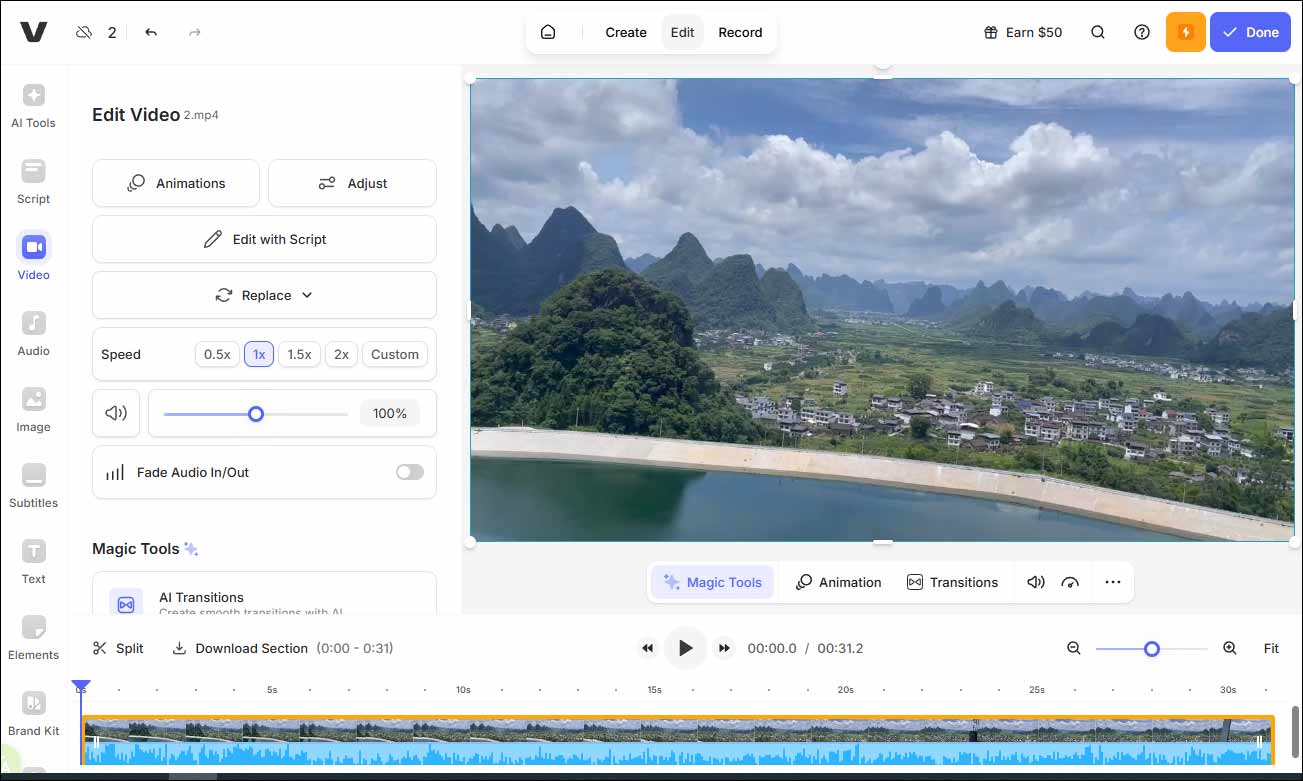 The main editing interface of VEED.