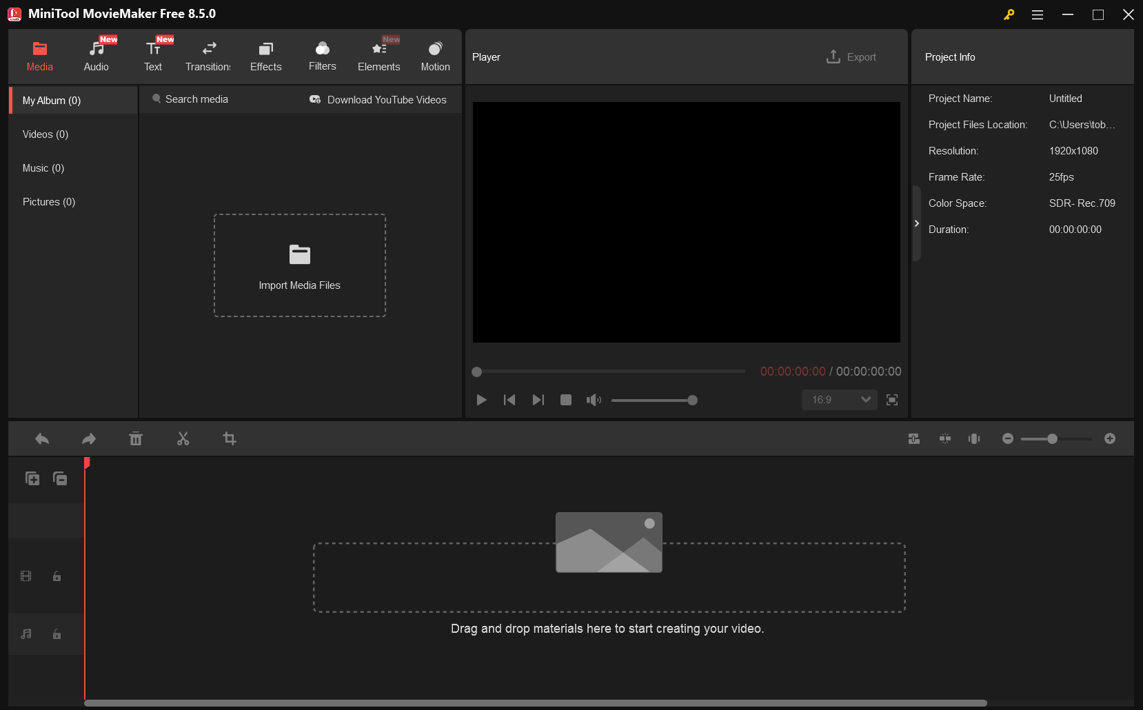 MiniTool MovieMakerのメインインターフェイス