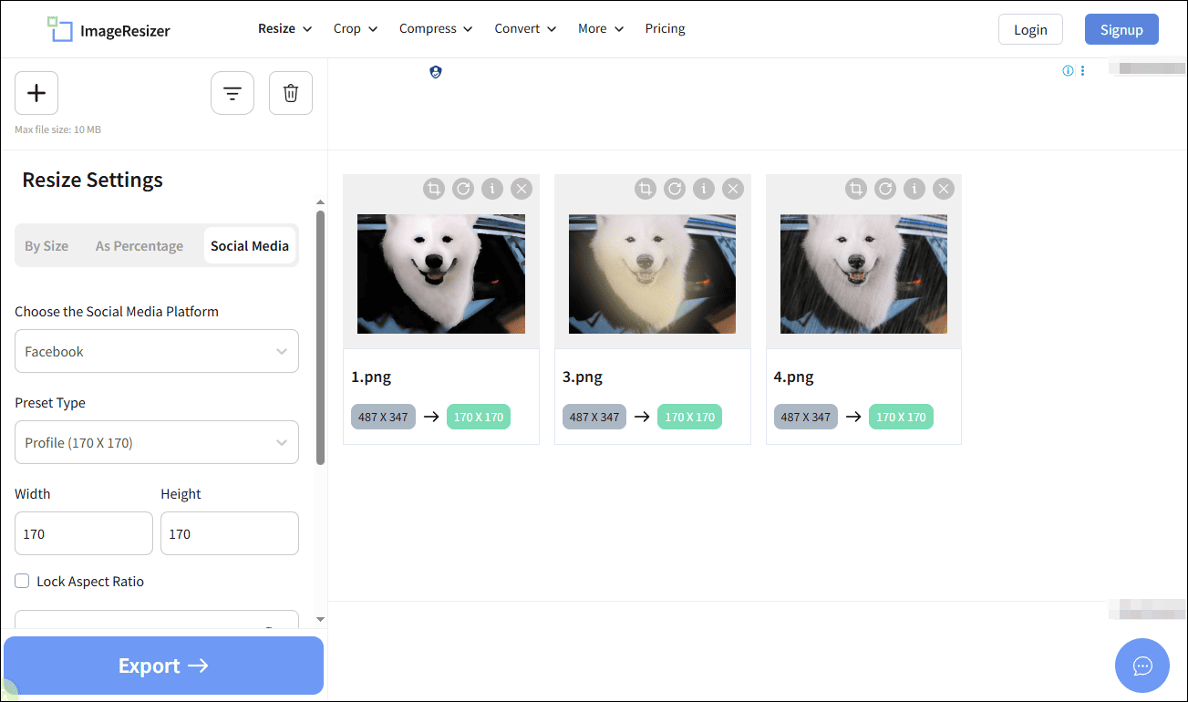 The main editing interface of ImageResizer.