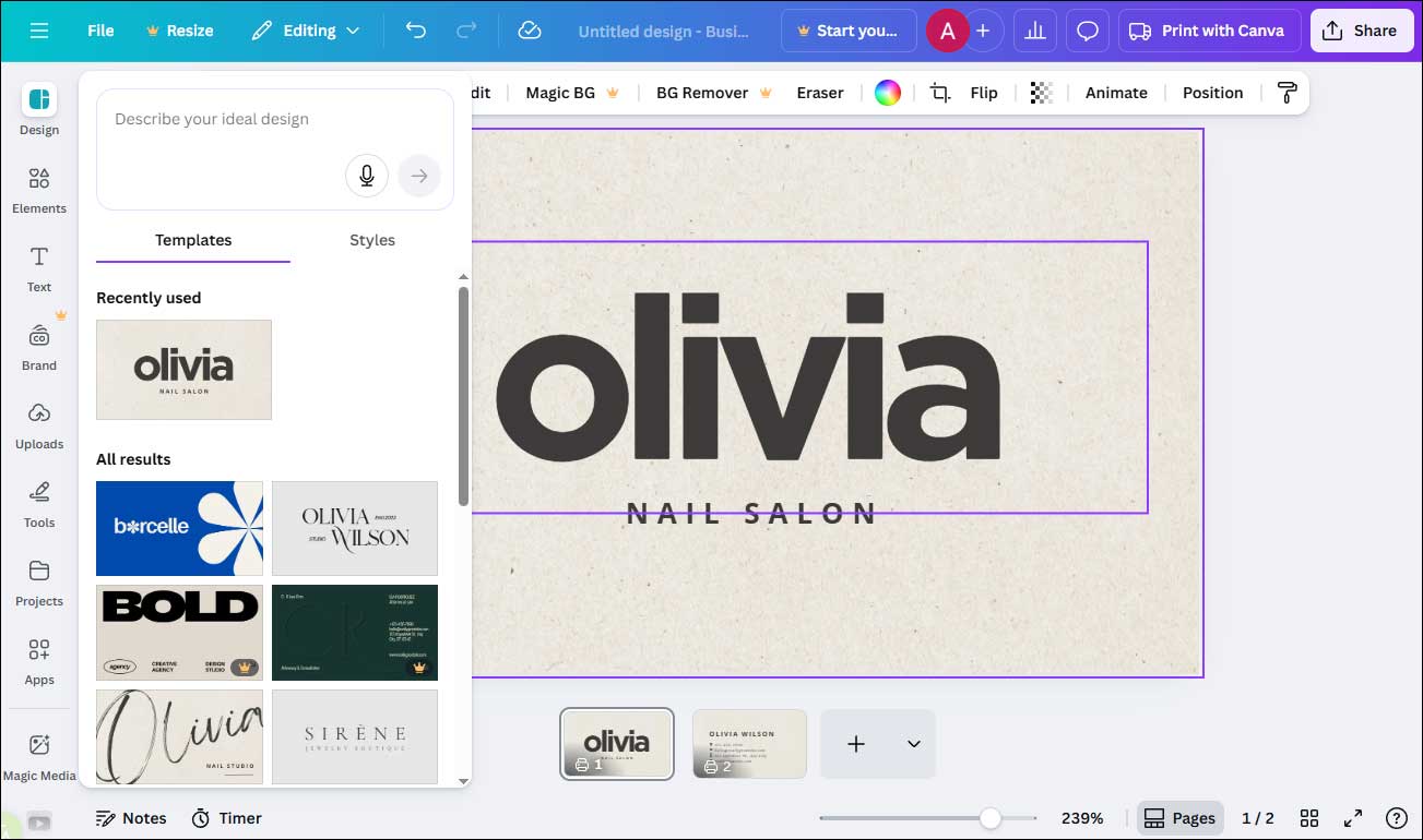 The editing interface of Canva.
