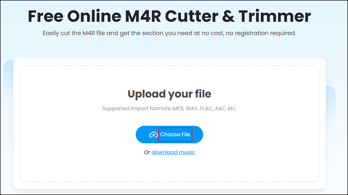 FineshareのM4Rカットツールの下にある「Choose File」オプション