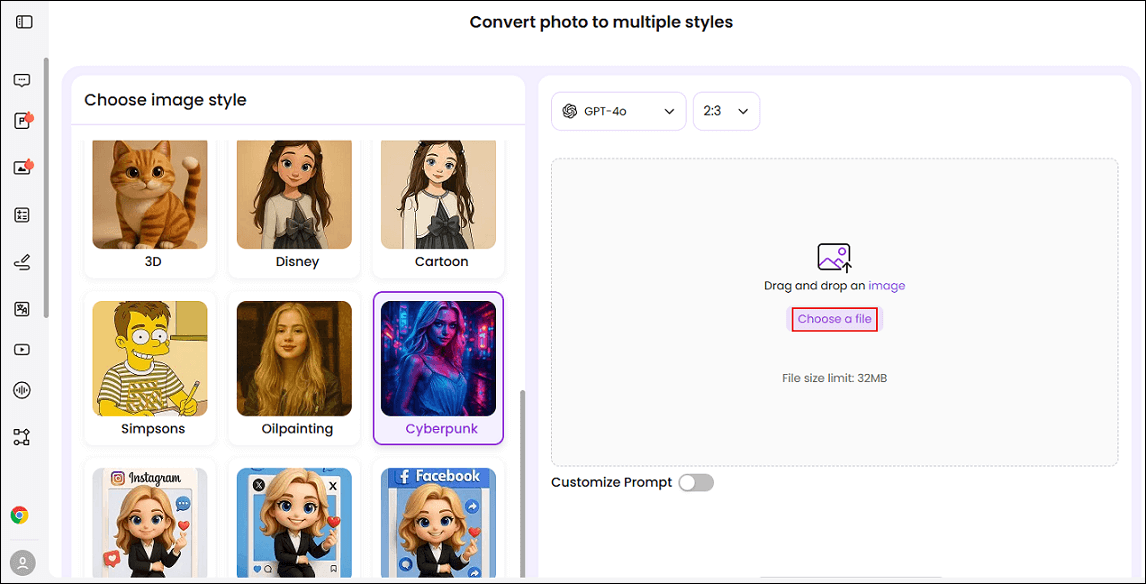 EaseMate AI interface with the Choose a file option selected.