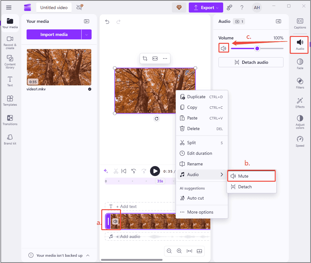 3 formas de eliminar la pista de audio de MKV en Clipchamp.