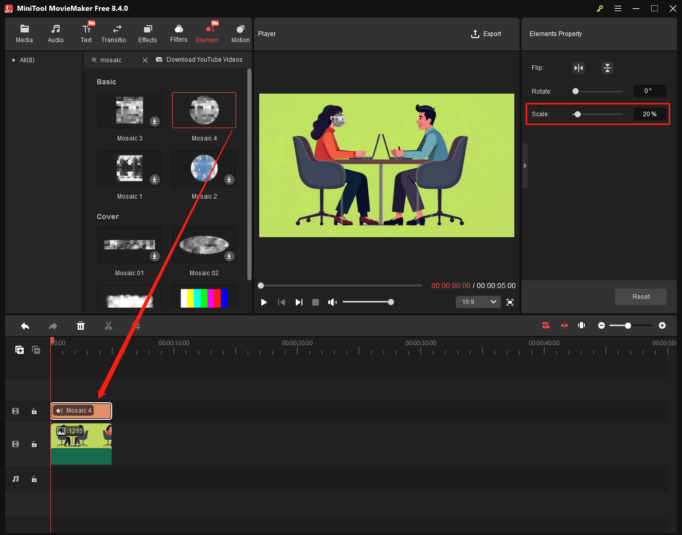 MiniTool MovieMakerで写真にモザイク効果を追加する方法を示すスクリーンショット