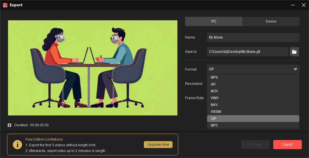 MiniTool MovieMakerで顔をぼかした写真をエクスポートする様子