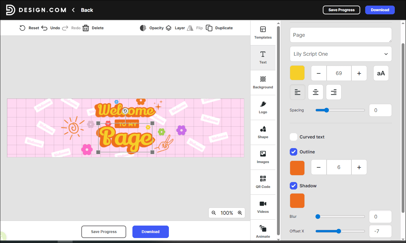 Design.com interface showing how to customize text styles.