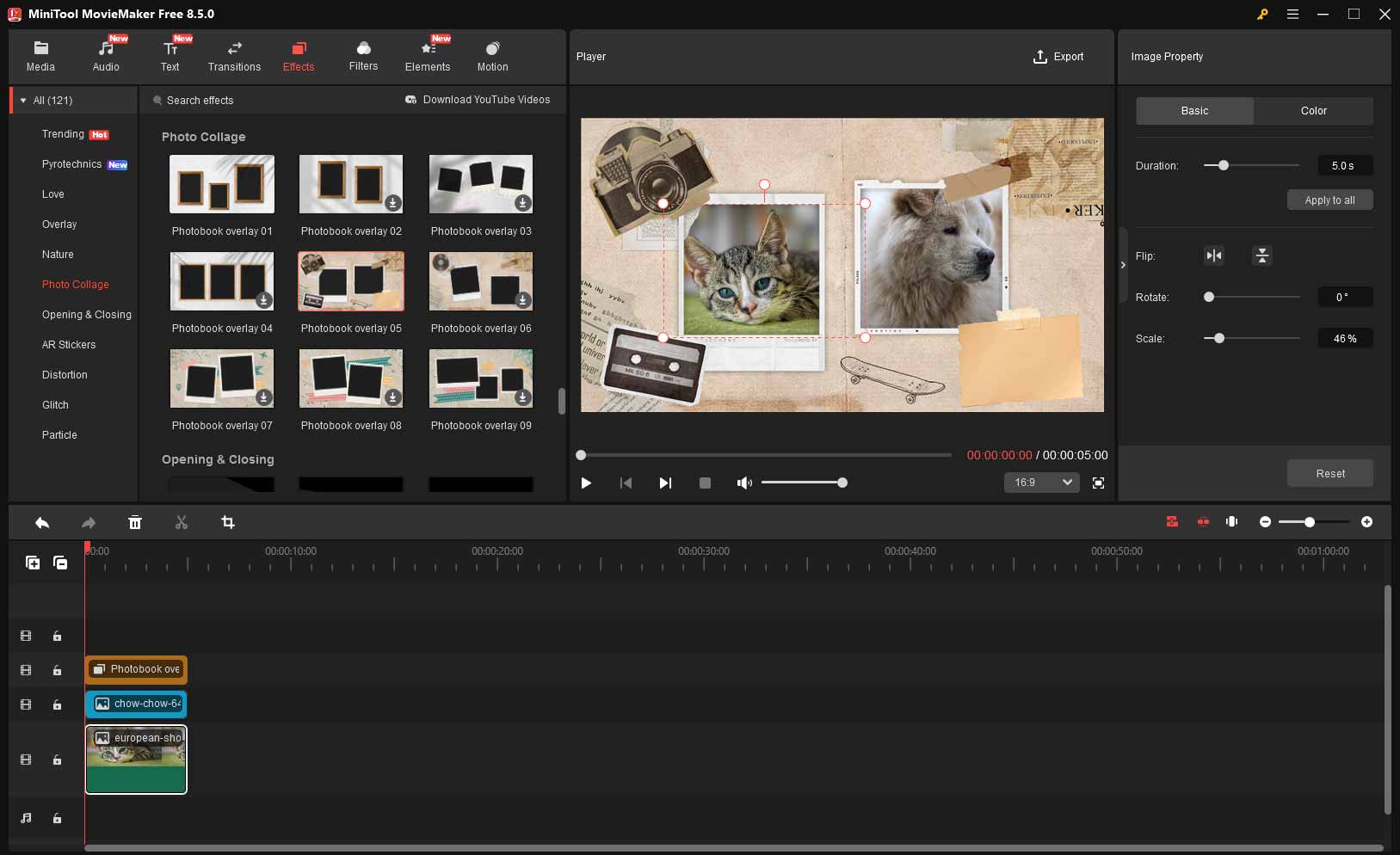 MiniTool MovieMakerで複数の写真を組み合わせてフレームを追加する様子