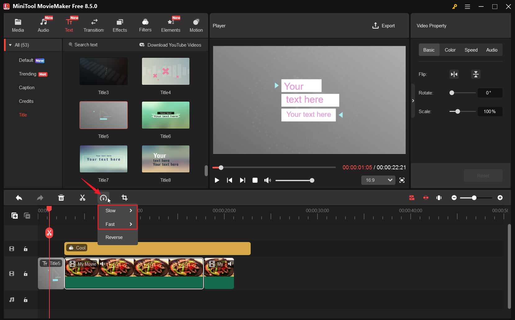 MiniTool MovieMakerでの速度調整オプション