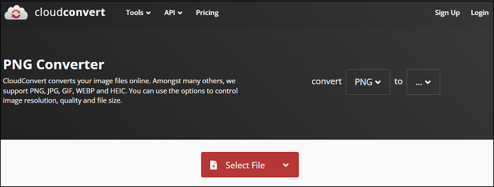 CloudConvertのメインインターフェイス