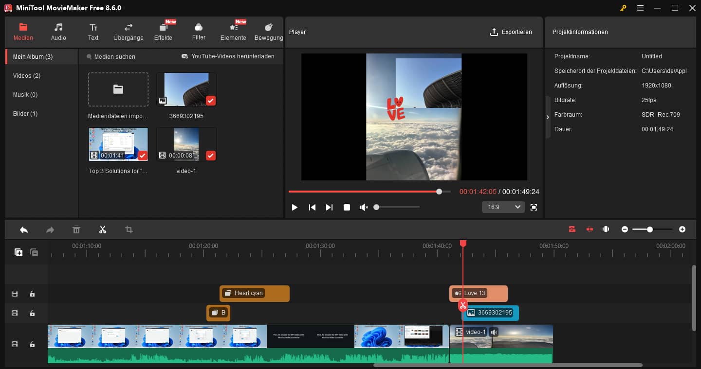 Erstellen Sie einen Bild-in-Bild-Effekt (PiP) in MiniTool MovieMaker.