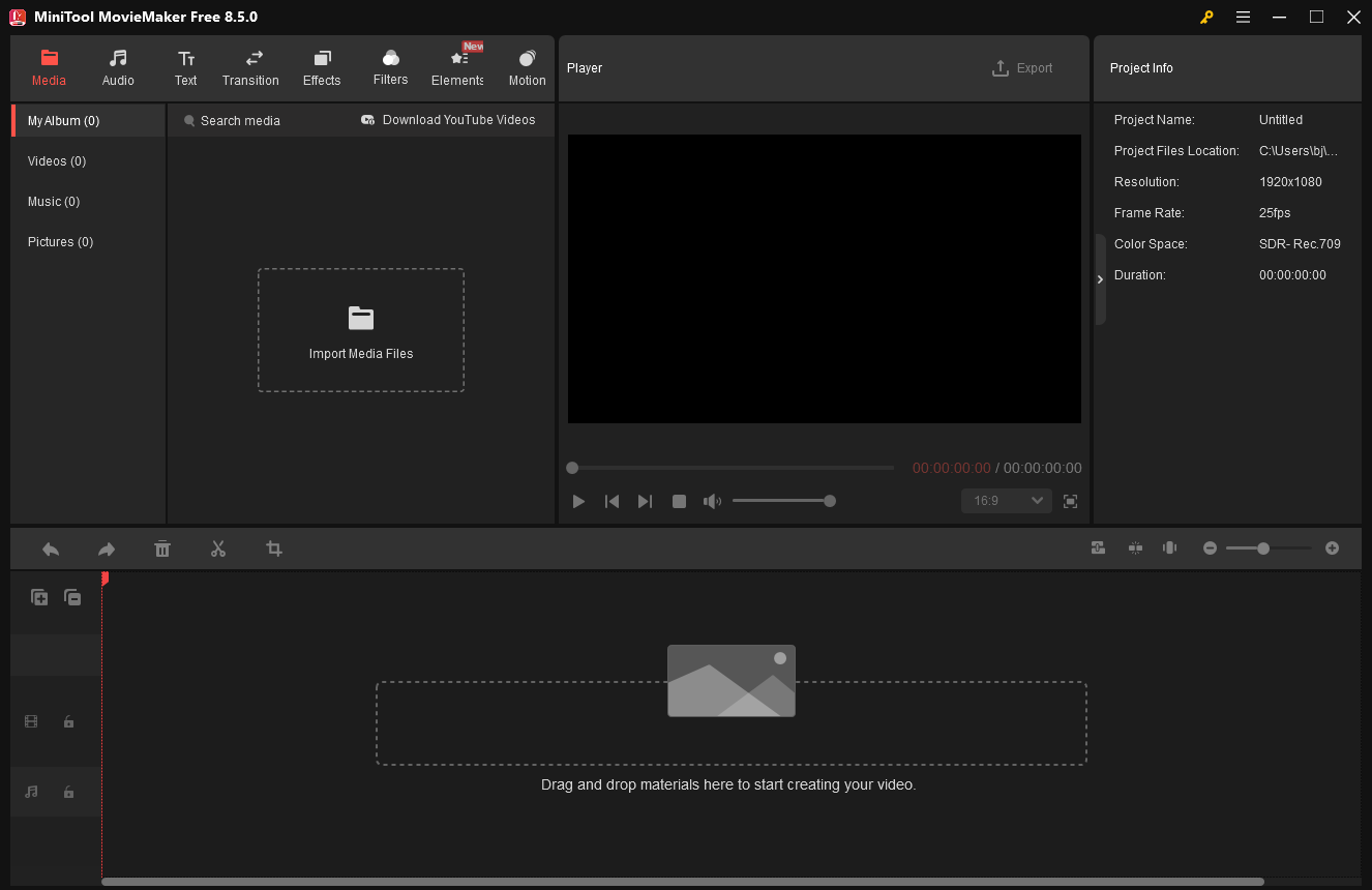 The main interface of MiniTool MovieMaker.
