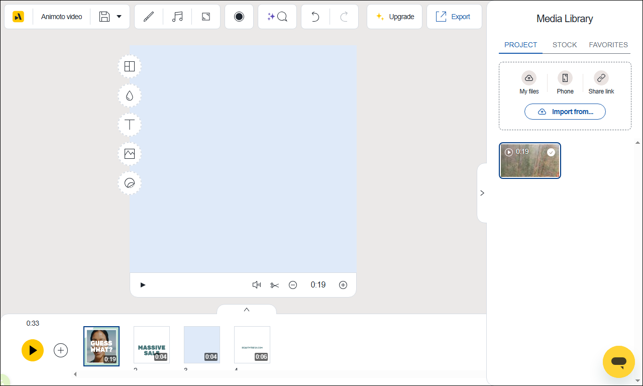 The main interface of Animoto.