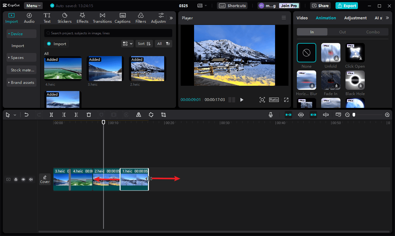 CapCut interface showing how to adjust the duration of an image on the timeline.