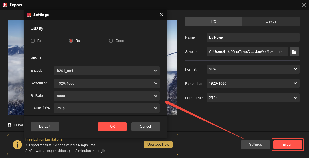 MiniTool MovieMakerで編集したGoToMeeting録画をエクスポートする様子