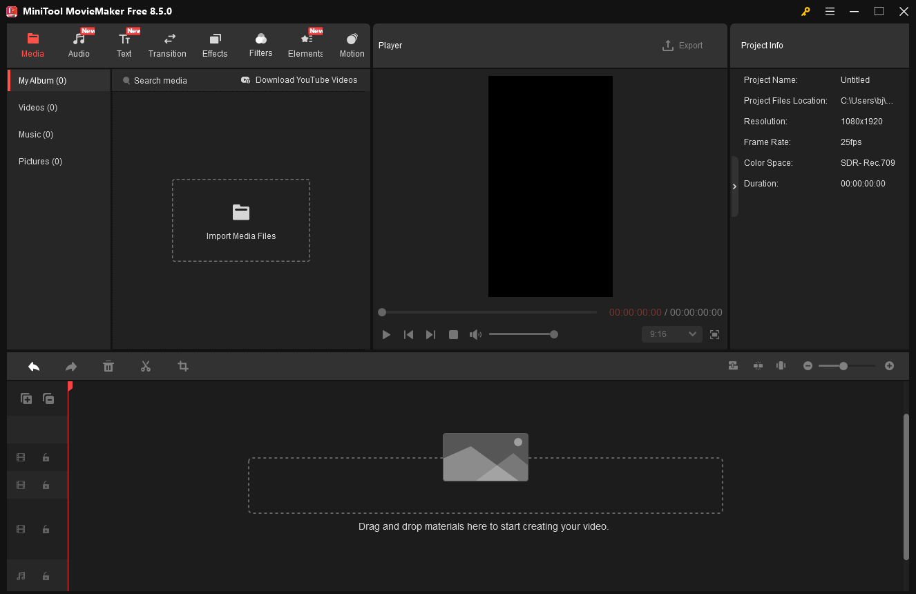 The main interface of MiniTool MovieMaker.