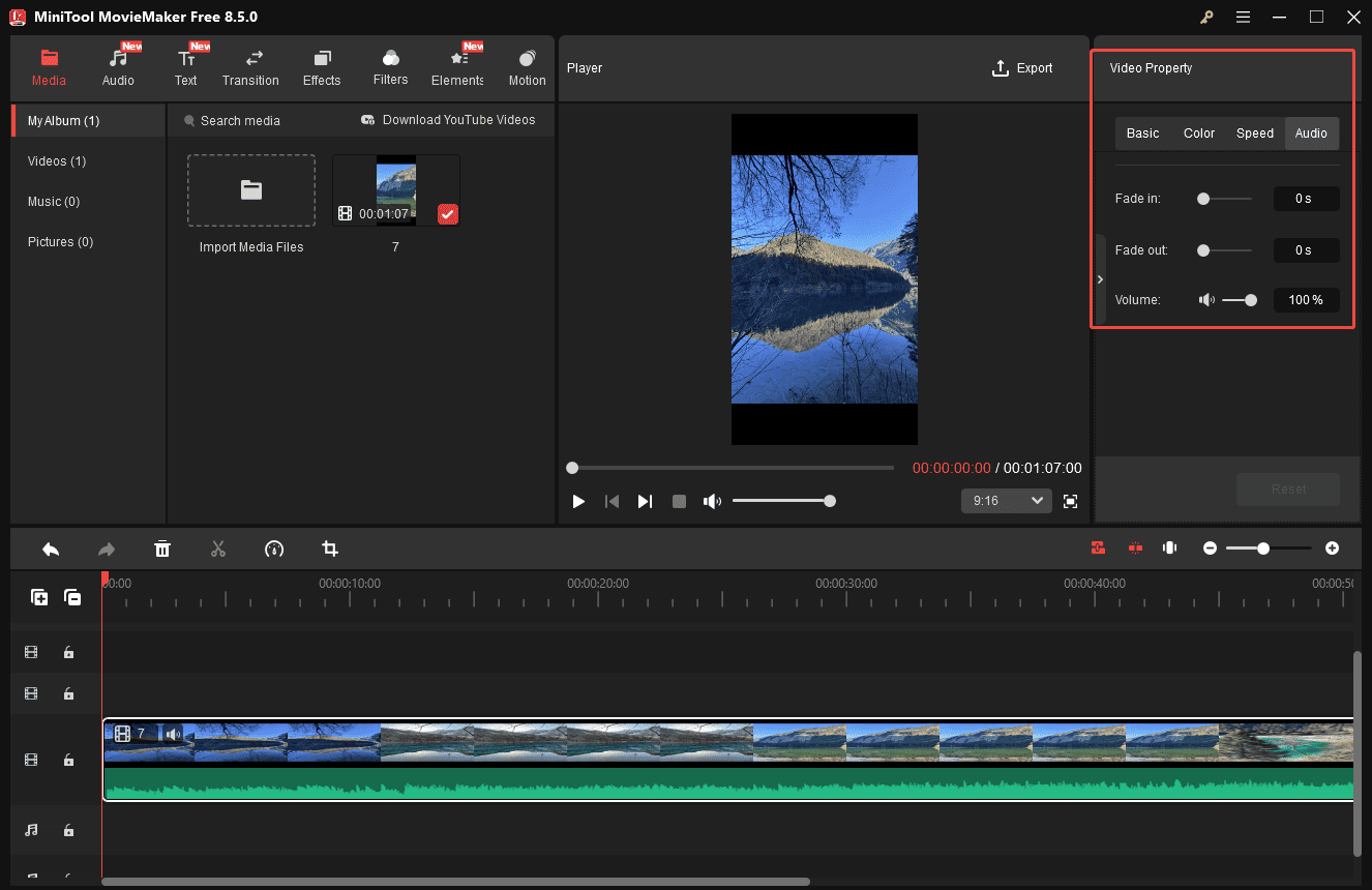 MiniTool MovieMaker interface with the selected Video Property panel.