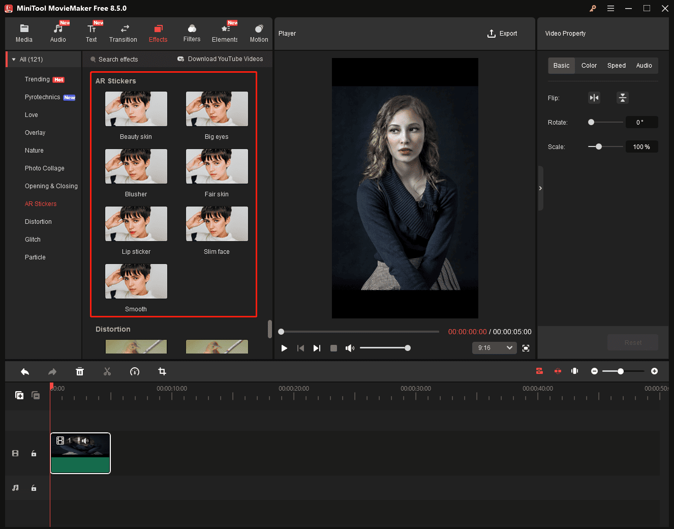 The selected AR stickers section on the left side of the MiniTool MovieMaker interface.