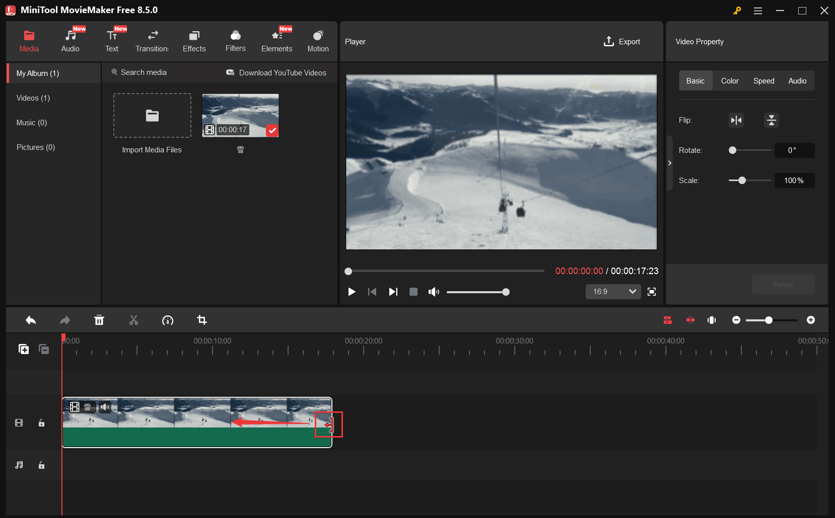 MiniTool MovieMakerのトリミングアイコン